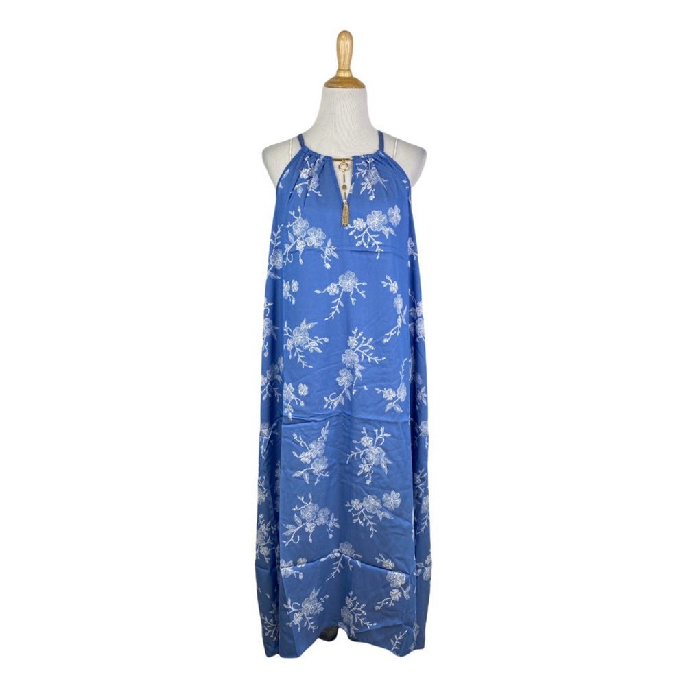 Mlle Gabrielle Blue Floral Halter Maxi Dress